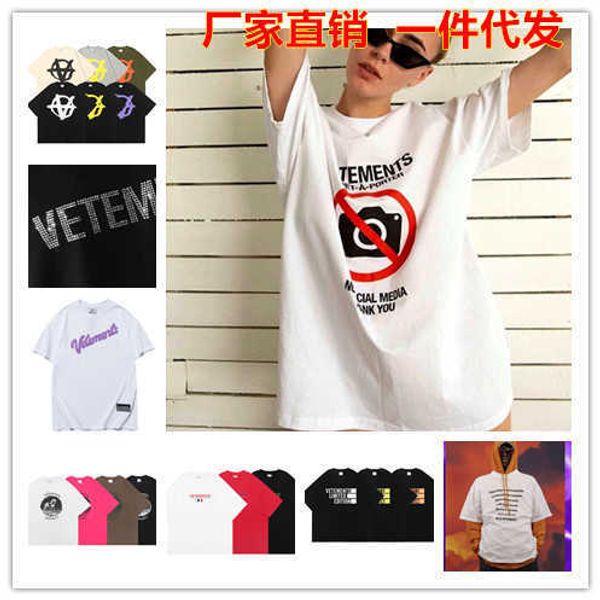 

summer high street diamond letter vt pgraphy printing men's and women's round neck short sleeve fashion, White;black