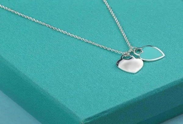 

chains s925 sterling silver necklace fashion blue double heart enamel ladies exquisite jewelry gifts2176933