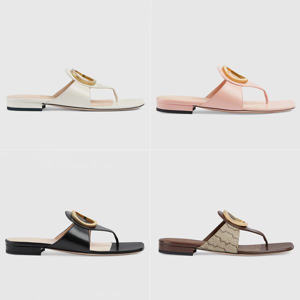 

blondie series womens slide toe clip sandals designer metal leather flat flip flops slippers 35-42, Black