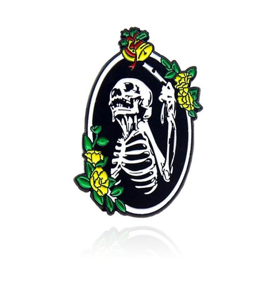 

oval flower po frame alloy brooch skull father pull bells punk badge enamel paint pins jewelry gift bag accessories1564626, Gray