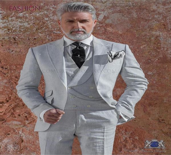 

new style light grey men wedding tuxedos peak lapel one button groom tuxedos fashion men dinnerdarty 3 piece suitjacketpantsti5674861, Black;gray