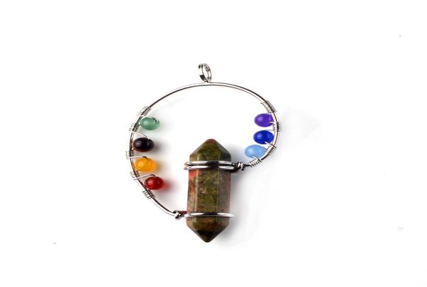 

7 chakra healing crystal hexagon pointed necklace divinity metaphysical spirit green balance 12pcslot silver owl alloy gemstone j5548388
