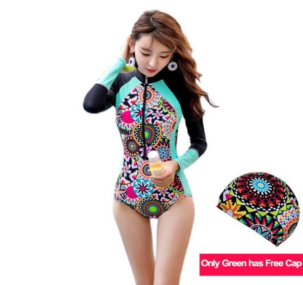 

mxxxl long sleeve swimwear for women front zipper swim one piece swimsuit rash guards slim bodysuit plus size swimsuit nylon rash99526291, Black