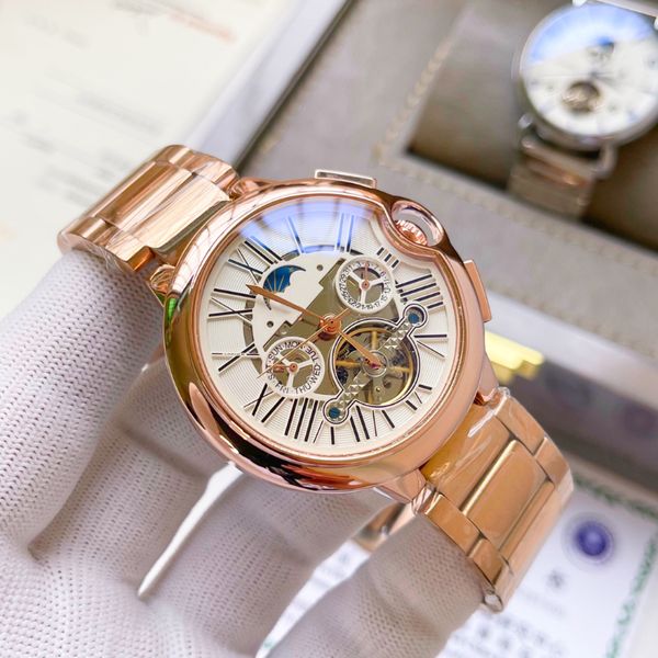 

new fashion watch men's bias blue light balloon belt multi-functional automatic mechanical watch waterproof leather watch 316 stainless, Slivery;brown