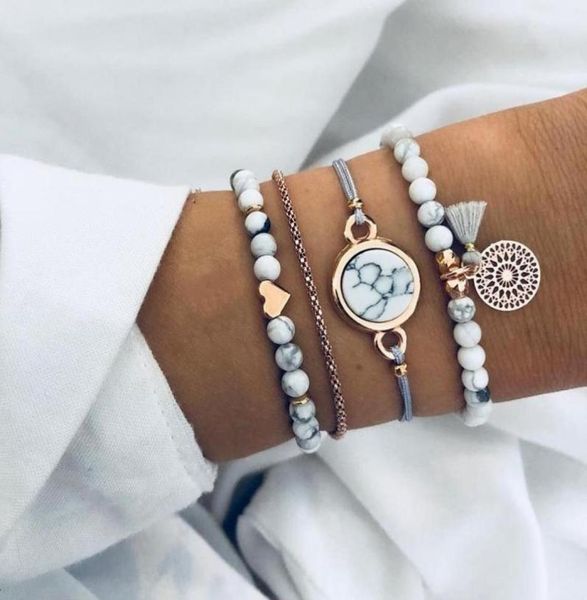 

beaded strands four piece set of white turquoise natural stone amulet fashion prayer jewelry women039s bracelet3041501, Black