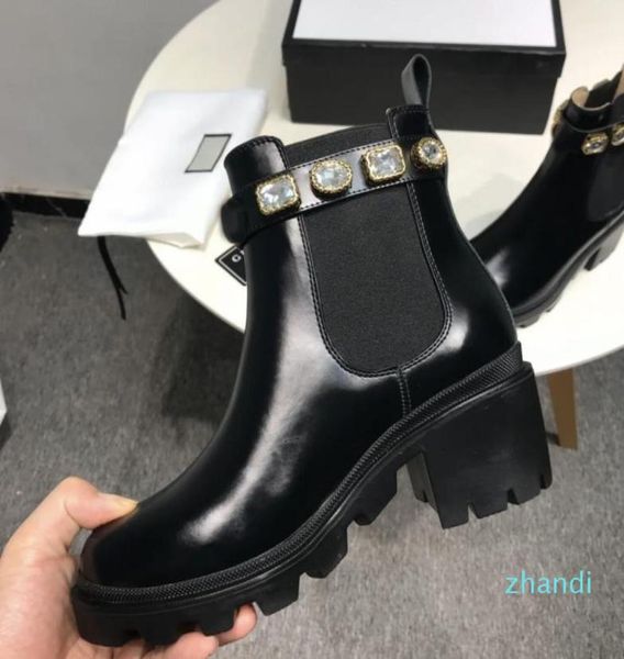 

autumn winter new style high heels ankle boots women chunky crystal martin boots black9619798, Black