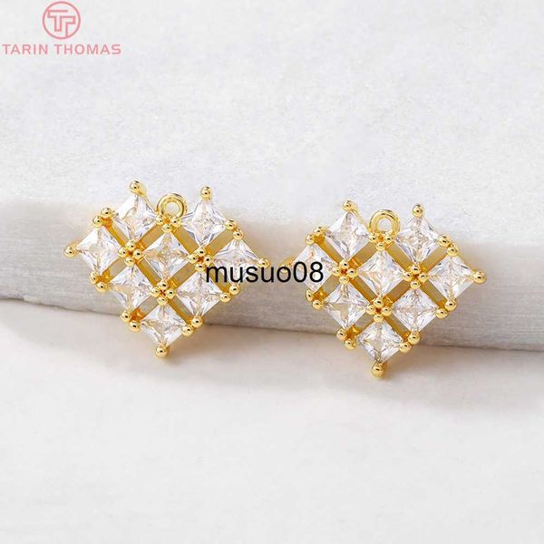 

pendant necklaces (966)2pcs 17x14mm hole 1mm 24k gold color plated brass with zircon heart charms pendants diy jewelry accessories j230601, Silver