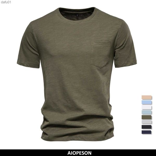 

aiopeson 100% cotton men's t-shirts single pocket fashion solid color casual tshirts for men brand quality tees new summer l230520, White;black