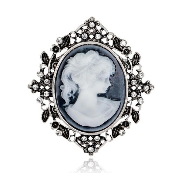 

new arrival antique gold silver color vintage brooch pins crystal jewelry queen cameo brooches rhinestone for women christmas gif9187759, Gray