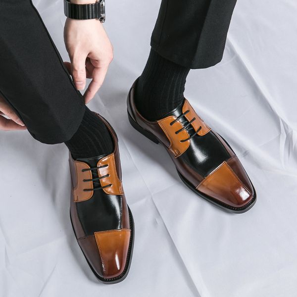 

new derby shoes lace-up square toe spring/autumn handmade mens formal shoes size 38-48 men shoes, Black