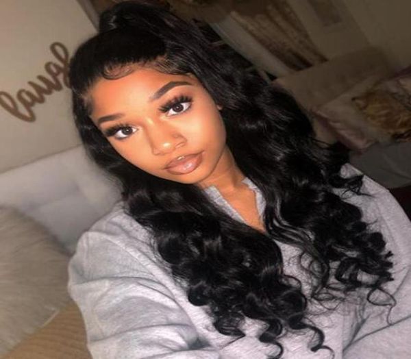 

2020 fashion new loose wave full lace human hair wigs for women density brazilian transparet lace wig pre plucked glueless black381574486, Black;brown