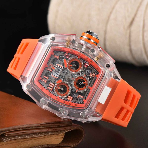 

luxury men's watches sapphire crystal datejust 47mm quartz watches luminous rubber band skeleton waterproof sport montre luxe watches, Slivery;brown