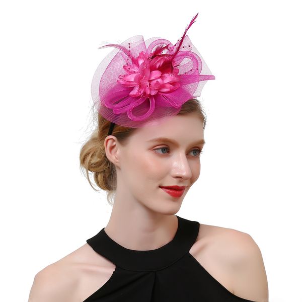 

rose red feather mesh headdress bridal ball hairpin hat headflower racecourse hairpin hairpin xmz-0021-a, White