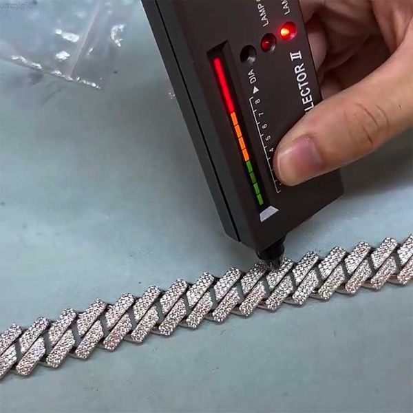 

18mm vvs moissanite cuban chain necklace 925 sterling silver jewelry 3 row full diamond prong link