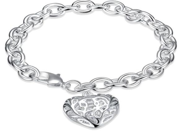 

link chain 925 silver hollow heart pendant charm bracelet woman fashion jewelry valentine039s day gift low 9422942, Black