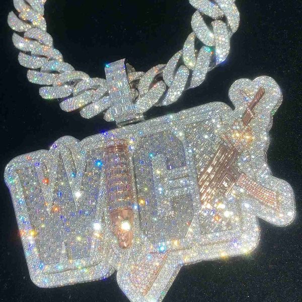 

custom pass diamond tester hip hop vvs moissanite pendant charm necklace iced out 925 silver letter name pendant 18k men jewelry