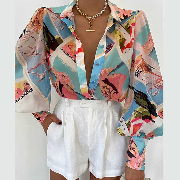 

autumn women's clothing new style temperament casual print long sleeve loose blouse for female mujer pmsf, White