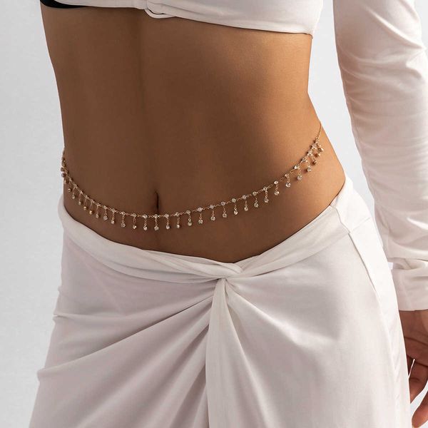 

ethnic feng shui diamond tassel single layer body chain female leisure metal waist chain with rhinestones 2023 aa230531, Silver