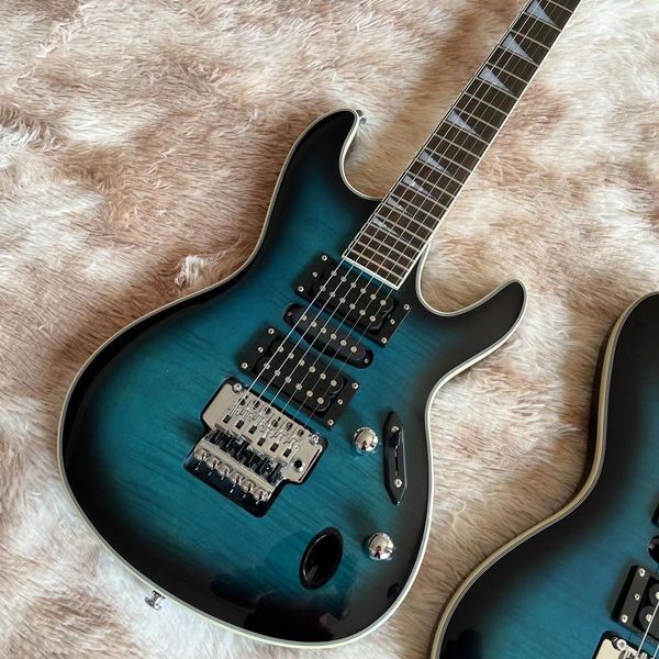 

blue color electric guitar tiger flame maple handmade 6 stings guitar