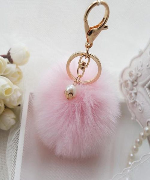 

fluffy rabbit fur ball pompon keychain for women cute pom pom pearl key chain on bag car trinket female jewelry wedding party gift3983895, Slivery;golden