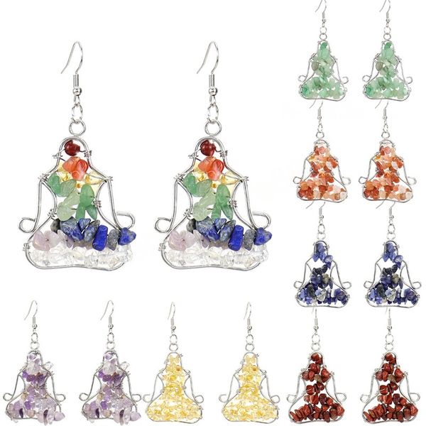 

bohemia natural crystal crushed stone handmade woven metal wire wrapped earrings fashion earrings jewelry gifts, Silver