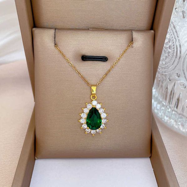 

pendant necklaces oimg stainless steel fashion big emerald gemstone geometric necklace wedding jewelry engagement pendant necklaces for wome, Silver