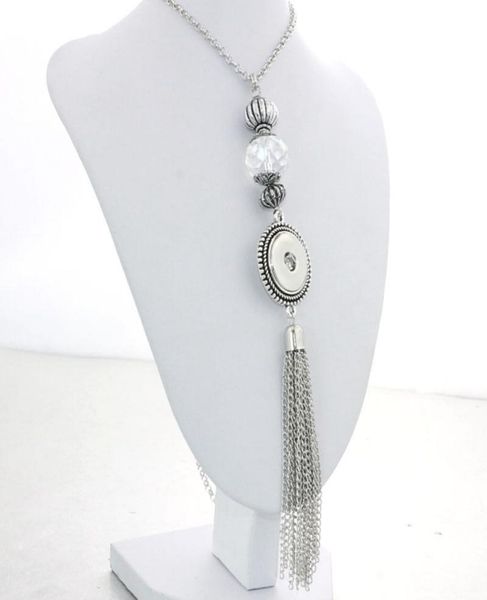 

women fashion vintage ginger snap jewelry tassel pendant necklace snaps jewelry fit 18mm snaps chunk button charm3374478, Silver