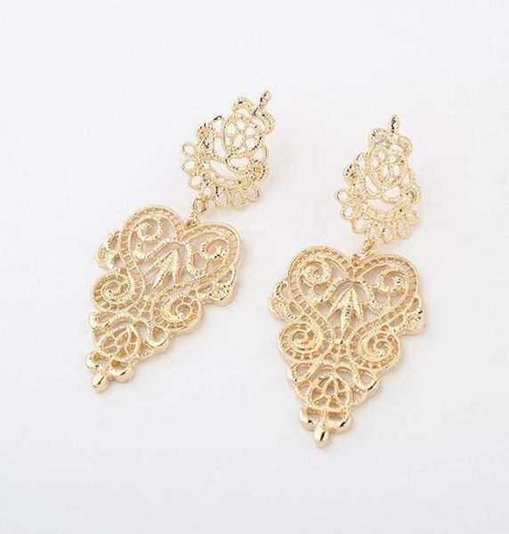 

european bohemia elegant lady big hollow magnificent earrings dangle gold silver bridal earring wedding earrings women earing stud5049464, Golden