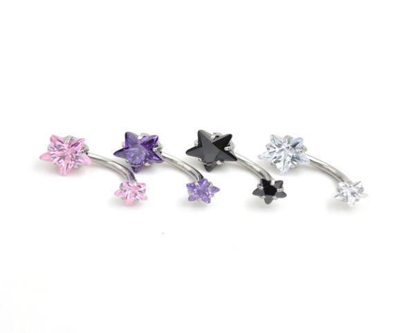 

316l stainless steel double crystal star gold belly ring piercing jewelry cubic zircon bell button rings7676326, Silver