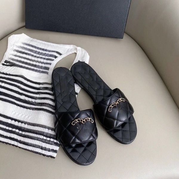 

luxury sandals fashion slippers ringer chain black white apricot color leather sandals summer womens designer outdoor beach seaside home fla