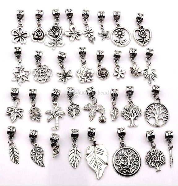 

160pcs antique silver mixed flowers trees leaves charms pendants for jewelry making bracelet necklace diy accessories8094611, Bronze;silver