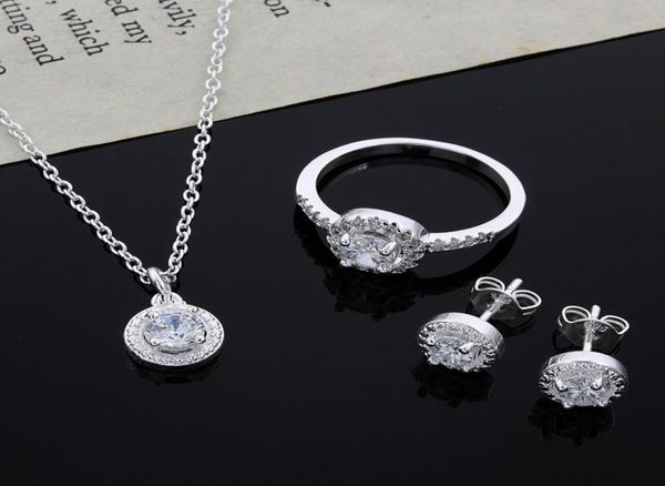 

2015 new design 925 sterling silver cz diamond necklace ring earrings set fashion jewelry wedding gift for woman 9601480, Slivery;golden