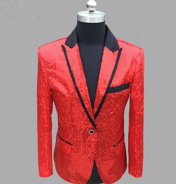 

pants new suit men's candy color sparkling sequins long sleeve highend casul cotton blend one button slim handsome blazer ddd06, Black