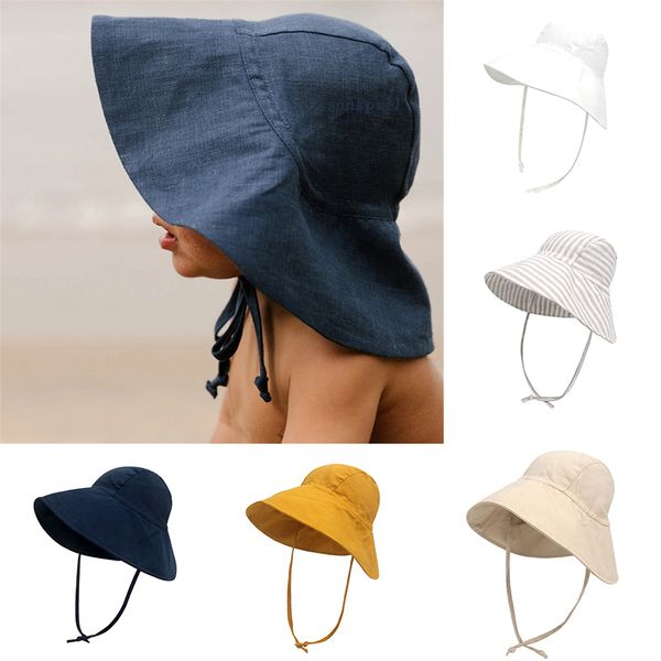 

baby sun hat summer boys girls bucket hat kids cotton uv travel hats child big brim outdoor beach caps fashion casual panama cap, Yellow