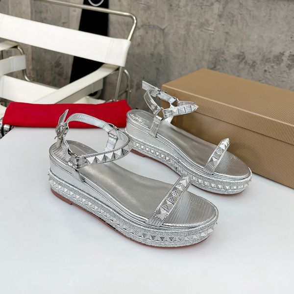 

womens spikes thick bottom sandals leather platform wedge spike flatform wedgies slippers casual summer stud espadrilles sandal, Black
