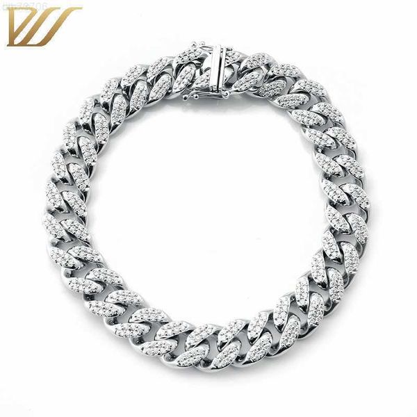 

hiphop men jewelry heavy gold hand chain cuban diamond bracelet iced out melee round moissanite brace lace, Silver