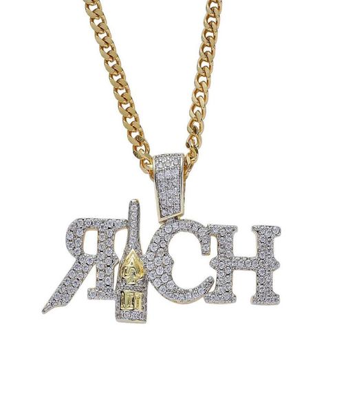 

hip hop new rich bottle pendant necklace lab diamond gold color bottle personality pendant copper metal chain iced out9516352, Silver