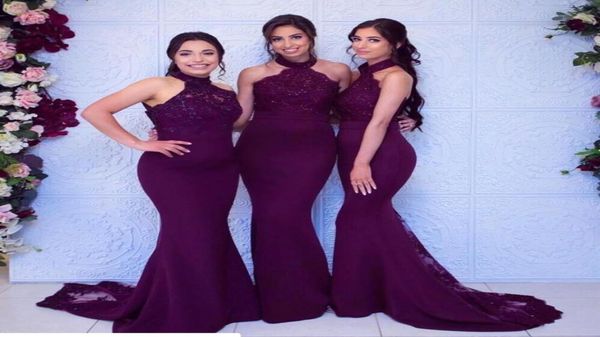 

dark purple halter bridesmaid dresses long 2020 mermaid lace beaded formal elegant evening dress prom party wedding guest dress br6358871, White;pink