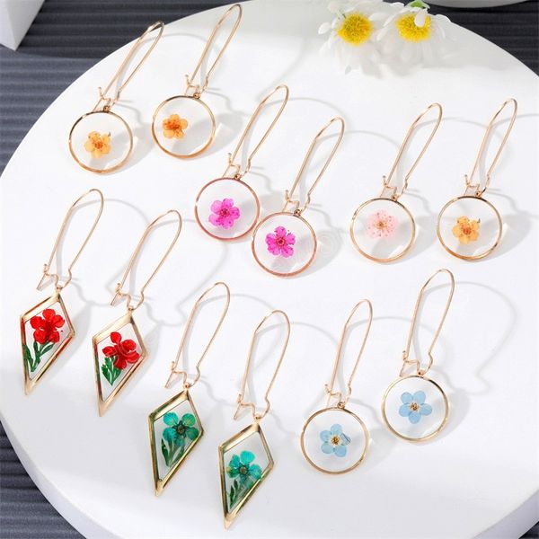 

dried flower earrings women fashion dried flower dangle earrings transparent pressed flower resin earrings jewelry, Silver