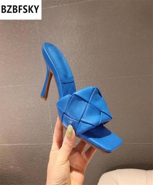 

slippers 2021 summer design weave square toe heels pu leather gladiator beach womens sandal slides shoes 35417964879, Black