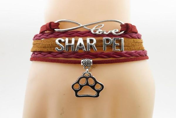 

infinity shar pei bracelet dog gift pet paw charm shar pei mom brown leather bracelets for women and man7711115, Golden;silver