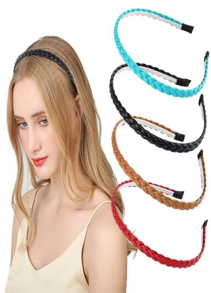 

fashion women girls pu leather braided hairbands 1cm thin headbands solid color hair accessories bezel hair hoop headwrap9709509, Silver