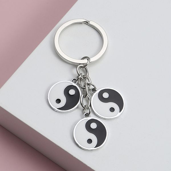

heart keychain yin yang key ring taiji gossip key chains for women men diy car hanging punk jewelry handmade gift, Silver