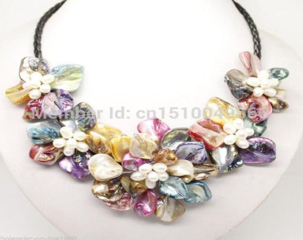

gtgtgtstunning multicolor freshwater pearl sea shell flower leather necklace 18quot4459714, Silver
