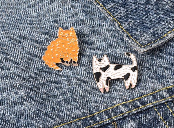 

qihe jewelry cartoon cats enamel lapel pins fat orange cat pins brooches unique design gift for friends whole9314861, Gray