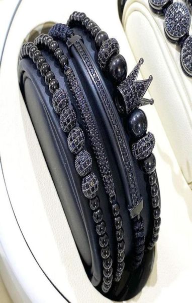

tennis jaravvi high quantity stainless steel beads cz crown charm cord braided macrame friendship bracelet set men2905201, Golden;silver