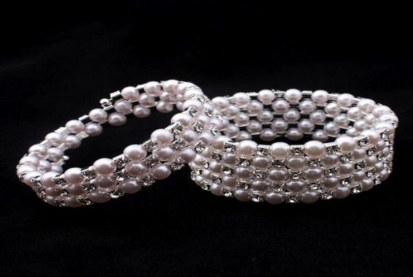 

elastic crystal pearl bracelet wedding bracelets bridal jewelry rhinestone bangle for women party bracelets8322780, Golden;silver