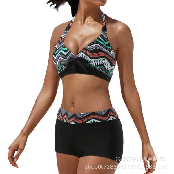 

swimsuit split two-piece boxer strap bikini conservative swimsuit, White;black