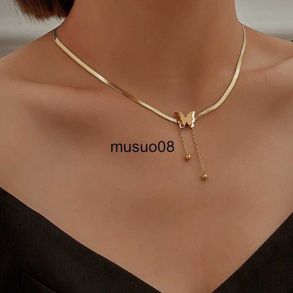 

pendant necklaces vintage butterfly necklace women golden stainless steel blade snake chains aesthetic charms choker women jewelry gift to m, Silver