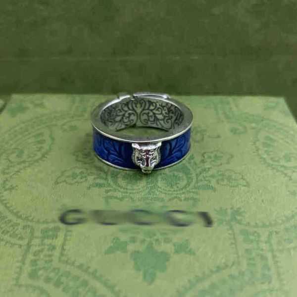 

80% off designer jewelry bracelet necklace chaopai white copper head outer ring blue is glue dropping technology, Silver